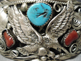 Important Vintage Native American Navajo Al Chee Eagle Turquoise Sterling Silver Bracelet Old-Nativo Arts