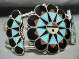 Intricacy Galore Vintage Native American Zuni Turquoise Coral Sterling Silver Bracelet-Nativo Arts