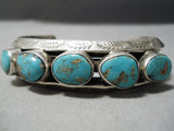 Superior Vintage Native American Navajo Old Circular Turquoise Sterling Silver Bracelet-Nativo Arts