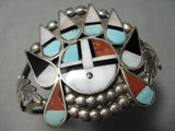 Superior Vintage Zuni Native American Kachina Turquoise Sterling Silver Bracelet-Nativo Arts