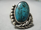 Marvelous Vintage Native American Navajo Blue Diamond Turquoise Sterling Silver Ring Old-Nativo Arts