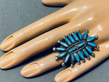 One Fo The Best Vintage Native American Navajo Needle Turquoise Sterling Silver Ring-Nativo Arts