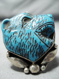 Native American One Of The Best Ever Vintage Turquoise Animal Head Sterling Silver Ring-Nativo Arts