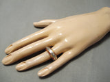 Detailed And Intricate!! Vintage Zuni Native American Navajo Sterling Silver Shell Inlay Ring-Nativo Arts
