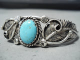 Fantastic Vintage Native American Navajo Blue Gem Turquoise Sterling Silver Bracelet Old-Nativo Arts