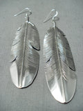One Of The Longest Native American Navajo Sterling Silver Feather Earrings-Nativo Arts