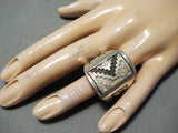 Heavy Rare Native American Navajo Dan Jackson Sterling Silver Rug Patterns Ring-Nativo Arts