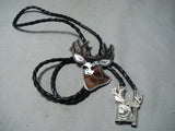 Outstanding Zuni Mother Of Pearl Sterling Silver Deer Bolo Tie Native American-Nativo Arts