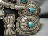 Incredible Vintage Native American Navajo Hand Wrought Sterling Silver Turquoise Concho Belt-Nativo Arts