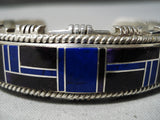 Thick Heavy!! Vintage Native American Navajo Lapis Onyx Sterling Silver Bracelet-Nativo Arts