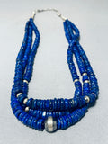 One Of The Best Native American Navajo Lapis Sterling Silver Hand Tooled Necklace-Nativo Arts