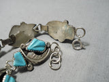 Detailed Vintage Native American Zuni Eleanor Weeka Turquoise Sterling Silver Link Bracelet-Nativo Arts