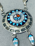 One Of The Most Unique Vintage Native American Zuni Turquoise Inlay Sterling Silver Necklace-Nativo Arts