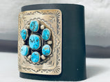 Traditional Vintage Native American Navajo Morenci Turquoise Sterling Silver Bowguard-Nativo Arts