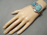 Huge 2 Stone Vintage Native American Navajo Spider Turquoise Sterling Silver Bracelet Old-Nativo Arts