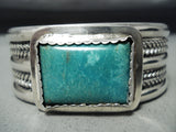 Heavy Vintage Native American Navajo Squared Turquoise Sterling Silver Bracelet-Nativo Arts