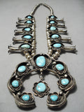 Heavy Authentic Vintage Native American Navajo Turquoise Sterling Silver Squash Blossom Necklace-Nativo Arts