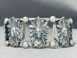 Huge Chief Head Native American Sterling Silver Thicker Bracelet Cuff-Nativo Arts