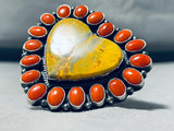 Gorgeous Native American Navajo Honeybee Coral Sterling Silver Huge Heart Ring-Nativo Arts