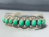 Unique Vintage Native American Navajo Green Turquoise Sterling Silver Bracelet-Nativo Arts