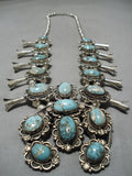 Rare Vintage Native American Navajo Mcginnis Turquoise Sterling Silver Squash Blossom Necklace-Nativo Arts