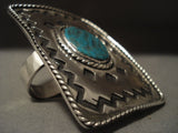 73 Gram Monster Vintage Navajo Duel Finger Turquoise Native American Jewelry Silver Ring Old-Nativo Arts