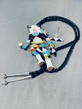 Six Inch Tall Vintage Native American Zuni Turquoise Inlay Sterling Silver Bolo Tie-Nativo Arts