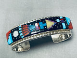 Outer Space Inlay Cosmic Native American Navajo Kachina Turquoise Sterling Silver Bracelet-Nativo Arts