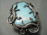 Biggest Craziest Native American Navajo Gecko Sterling Silver Turquoise Bracelet- 290 Grams-Nativo Arts