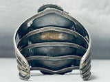 Colossal Hand Carved Bear Turquoise Vintage Native American Navajo Sterling Silver Bracelet-Nativo Arts