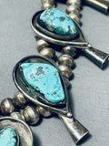229 Gram Vintage Native American Navajo Turquoise Sterling Silver Squash Blossom Necklace-Nativo Arts