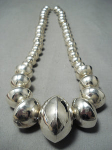 One Of The Biggest Vintage Native American Navajo Sterling Silver Bead Necklace-Nativo Arts