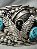 For Large Wrist- Biggest Vintage Native American Navajo Turquoise Eagle Sterling Silver Bracelet-Nativo Arts