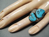 Spectacular Vintage Native American Navajo Old Kingman Turquoise Sterling Silver Ring-Nativo Arts