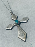 Noteworthy Vintage Native American Zuni Royston Turquoise Sterling Silver Cross Necklace-Nativo Arts