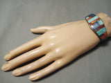 Intricate!! Vintage Native American Navajo Spiderweb Turquoise Sterling Silver Inlay Bracelet-Nativo Arts