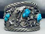 Jack Chatter 101 Grams Vintage Native American Navajo Turquoise Sterling Silver Bracelet-Nativo Arts