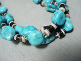 Unbelievable Vintage Native American Navajo Blue Gem Turquoise Heishi Necklace Old-Nativo Arts
