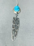 Expressive Native American Navajo Kingman Turquoise Sterling Silver Necklace Signed-Nativo Arts