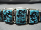 Exceptional Vintage Native American Navajo Huge Squared Turquoise Sterling Silver Bracelet-Nativo Arts