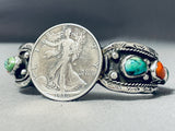 Unique Vintage Native American Navajo Turquoise Coral Sterling Silver Bracelet-Nativo Arts