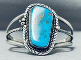 Flower Signed Vintage Native American Navajo Turquoise Sterling Silver Bracelet-Nativo Arts