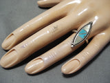 Beautiful Vintage Native American Navajo Turquoise Yellow Shell Sterling Silver Ring-Nativo Arts