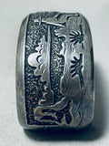 Authentic Thomas Singer Vintage Native American Navajo Detailed Sterling Silver Bracelet-Nativo Arts