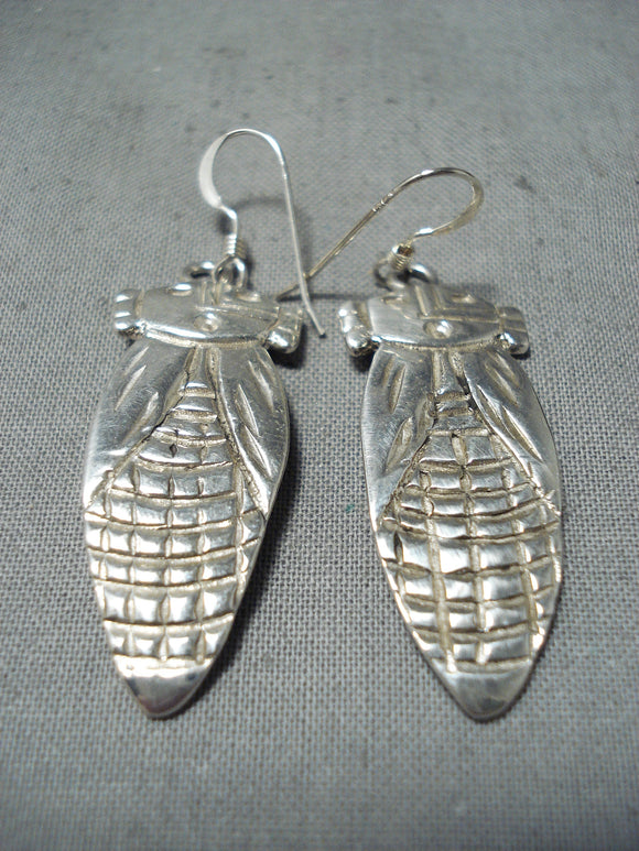 Ann Miller Corn Navajo Sterling Silver Dangle Earrings Native American-Nativo Arts