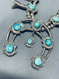 Rare Womens Vintage Native American Navajo Turquoise Sterling Silver Squash Blossom Necklace-Nativo Arts