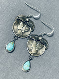 Beautiful Native American Navajo Kingman Turquoise Sterling Silver Mercury Dime Earrings-Nativo Arts