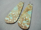 Huge Incredible Native American Turquoise Sterling Silver Slab Earrings-Nativo Arts