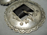 Early 1900's Vintage Native American Navajo Hand Tooled Sterling Silver Concho Belt Old-Nativo Arts