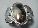 Huge Early Vintage Native American Navajo Petrified Wood Sterling Silver Bracelet-Nativo Arts